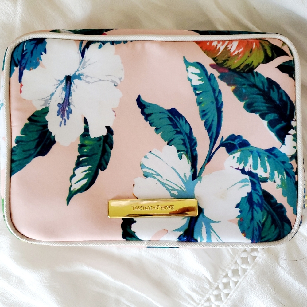 Pink and Blue Floral Makeup Skincare Bag